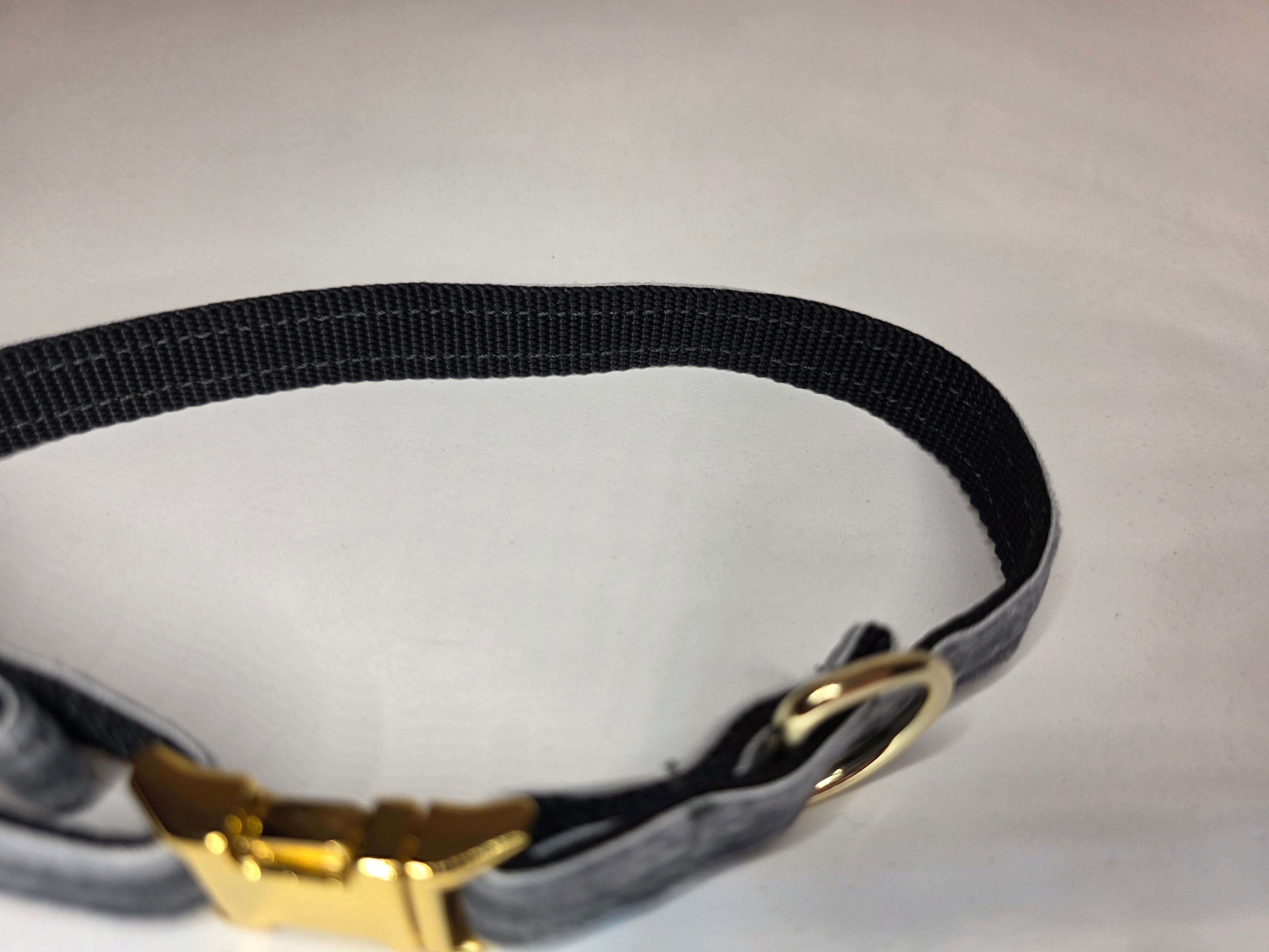 Reguliuojamas antkaklis, apsiūtas veliūru, pilkas